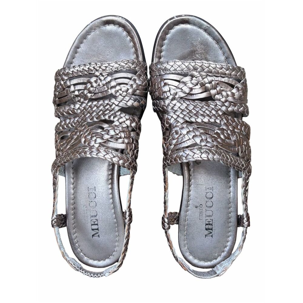 VTG SESTO MEUCCI Italian Leather Slingback Sandals Braided Shoes Pewter Gray 5.5